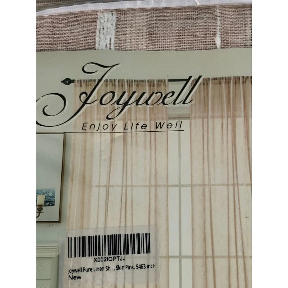 Joywell Pure Linen Sheer Curtains Skin Pink 54x63 Textured Stripe Window Panels